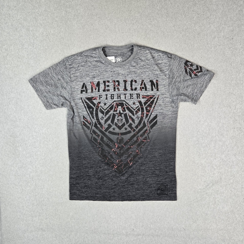 American Fighter Men Shirt M Gray Graphic Eagle Emblem Logo Grunge Y2K MMA